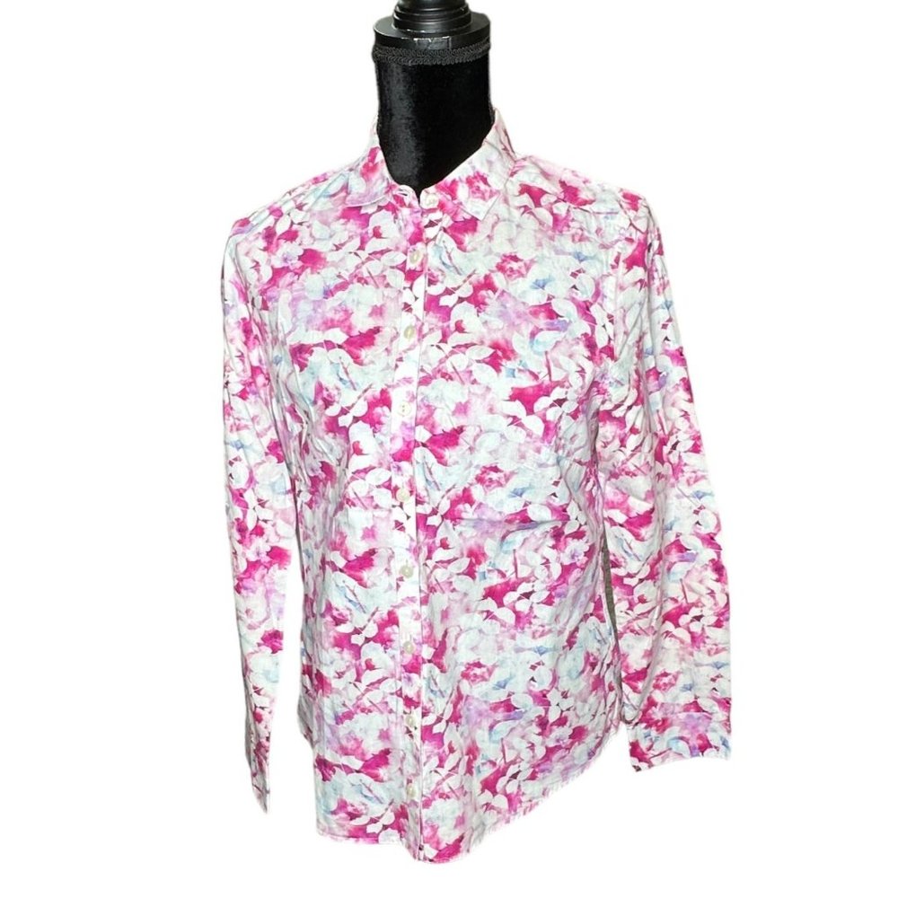 Charles Tyrwhitt Button Down Top Womens Size 8 Pink White Floral Long Sleeves